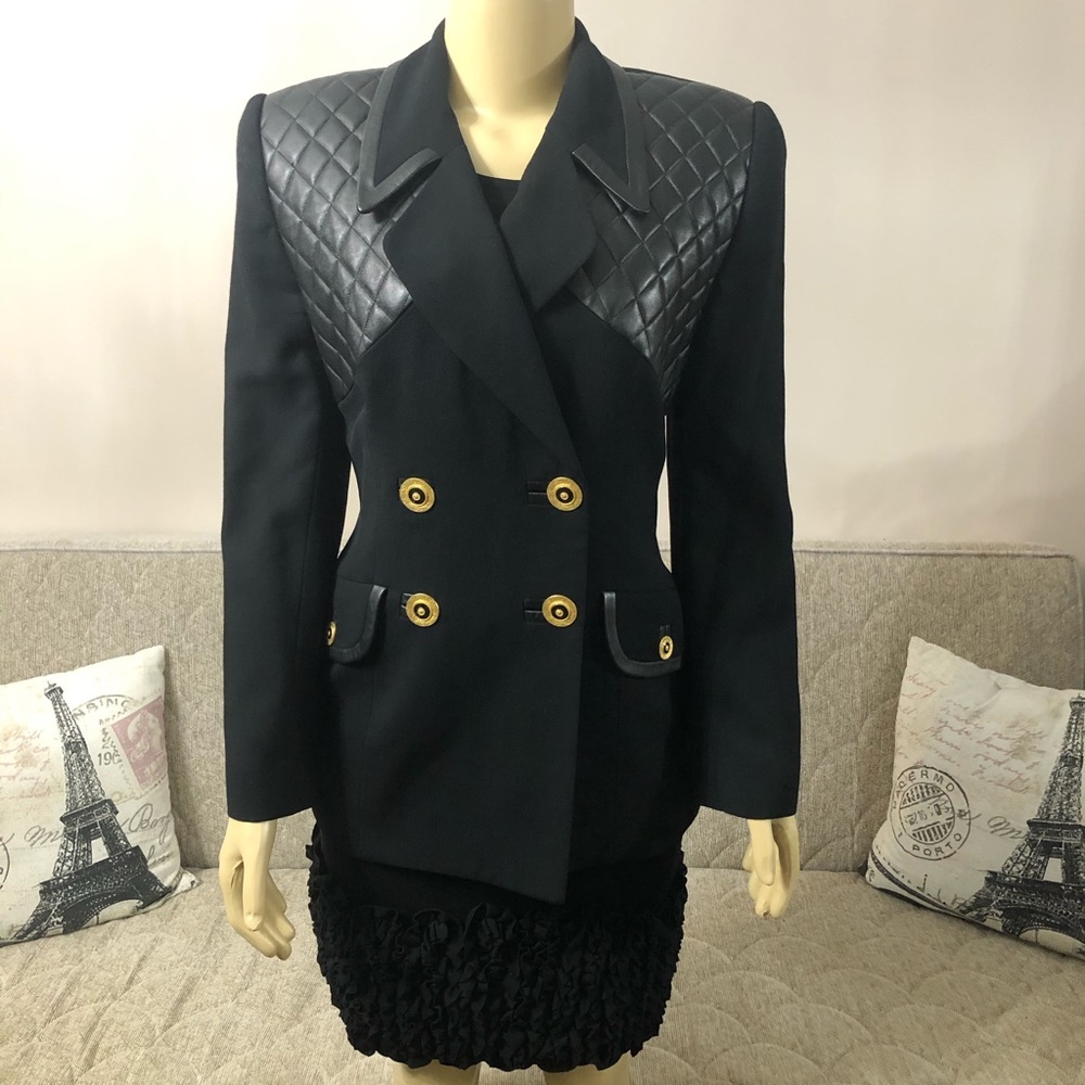 🌺🌺🌺Alberto Makali Black wool & leather Jacket size 6 - Picture 1 of 8